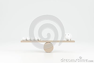 Piggy bank on wood seesaw balancing. Saveing concept Stock Photo