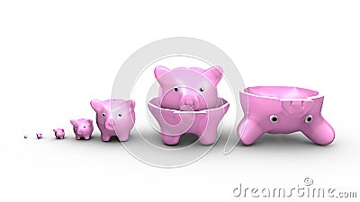 Piggy banks replace the Russian dolls. Saving money concept Cartoon Illustration