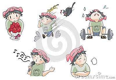 Piggy boy cartoon icon in various action set 7 Vector Illustration