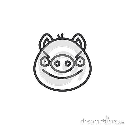 Piggy displeased face emoticon line icon Vector Illustration