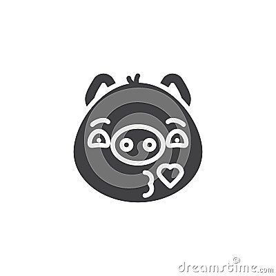 Piggy face blowing a heart kiss emoticon vector icon Vector Illustration