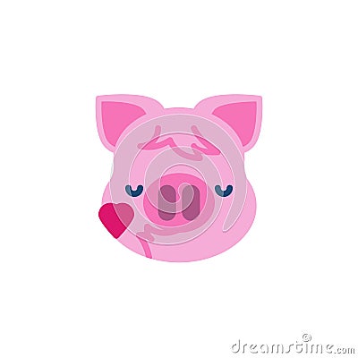 Piggy Face Blowing a Kiss Emoji flat icon Vector Illustration