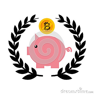 Piggy savings with bitcoin Vector Illustration