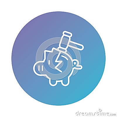 Piggy savings money with hammer degraded style Vector Illustration