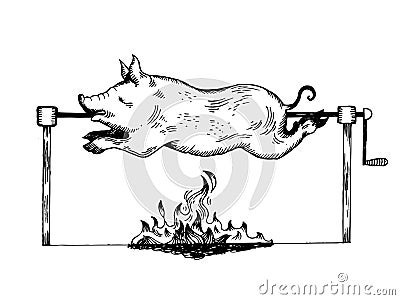 Piggy on spit engraving vector illustration Vector Illustration