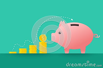 Piggybank and coins as finances concept Vector Illustration