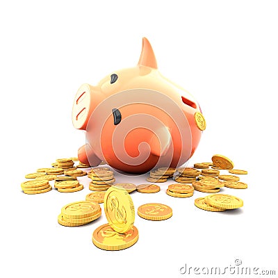 Piggybank and coins Stock Photo