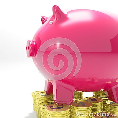 Piggybank On Coins Showing Monetary Increase Stock Photo