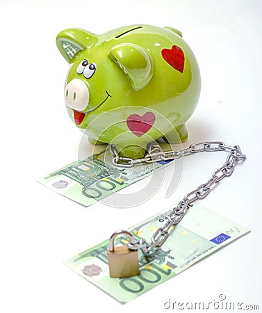 Piggybank with Dollar and Euro Stock Photo