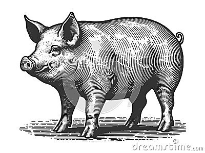 piglet engraving sketch raster illustration Cartoon Illustration