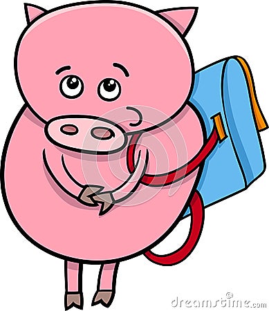 Piglet with satchel cartoon illustration Vector Illustration