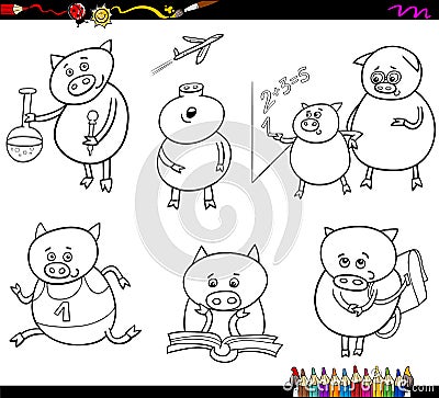 Piglet student cartoon coloring page Vector Illustration