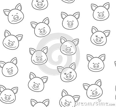 Piglets, seamless pattern, white, gray, vector. Vector Illustration