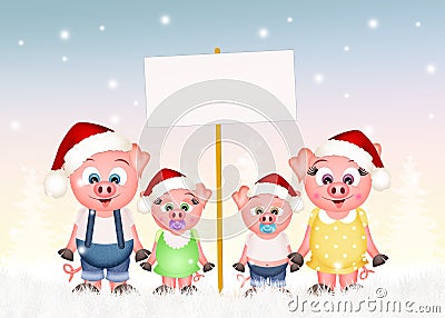 Pigs family at Christmas Stock Photo