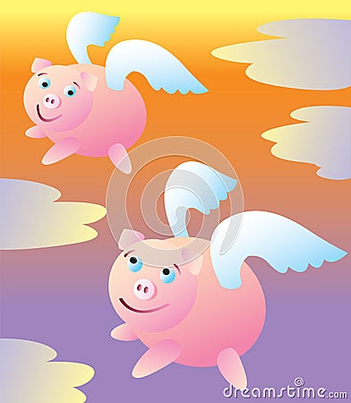When Pigs Fly Vector Illustration
