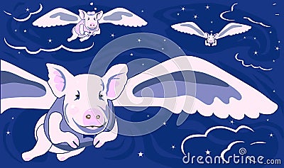 When Pigs Fly Vector Illustration