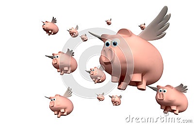 When Pigs Fly Group Stock Photo