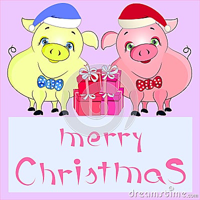 Pigs merry christmas Vector Illustration