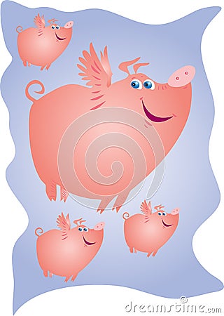 Pigs might fly Cartoon Illustration