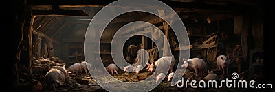 Pigs in a pigsty in the backyard Stock Photo