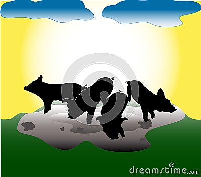 Pigs's silhouettes Vector Illustration