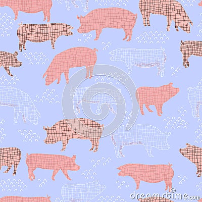 pigs vector seamless pattern isolated hand drawn illustration silhouettes Vector Illustration