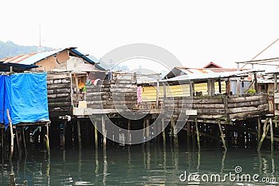 Pigsties above sea in Manokwari Stock Photo