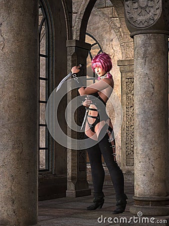 Pigtailed fantasy assassin Stock Photo