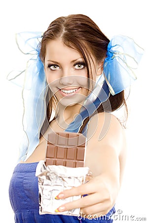 Pigtails girl suggest chocolate Stock Photo