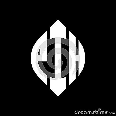 PIH circle letter logo design with circle and ellipse shape. PIH ellipse letters with typographic style. The three initials form a Vector Illustration