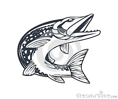 Pike Fish Monochrome Vector Isolated Vector Illustration