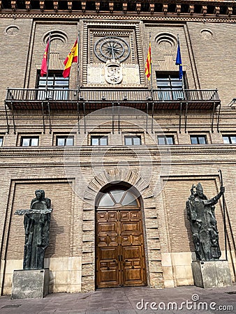 Pilar Square - located in the center of Zaragoza Editorial Stock Photo