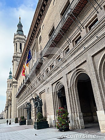 Pilar Square - located in the center of Zaragoza Editorial Stock Photo