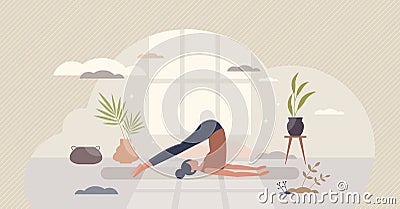 Pilates activity for muscle stretching and flexibility tiny person concept Vector Illustration