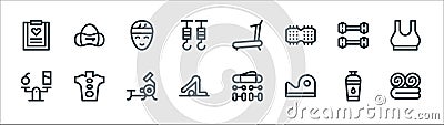 pilates line icons. linear set. quality vector line set such as bath towel, contour step barrel, yoga, balanced diet, dumbbells, Vector Illustration