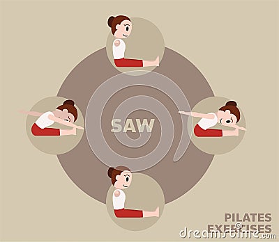 Pilates Moves Exercises Saw Cute Cartoon Vector Illustration Vector Illustration