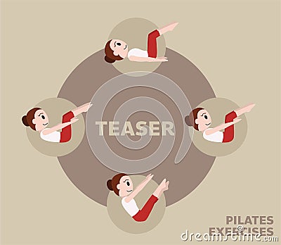 Pilates Moves Exercises Teaser Cute Cartoon Vector Illustration Vector Illustration