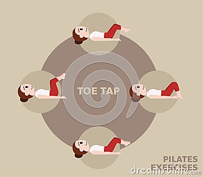 Pilates Moves Exercises Toe Tap Cute Cartoon Vector Illustration Vector Illustration