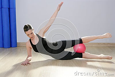 Pilates woman stability ball gym fitness yoga Stock Photo