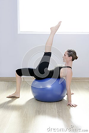 Pilates woman stability ball gym fitness yoga Stock Photo