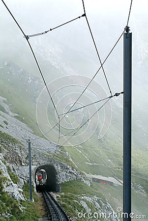 Pilatus train of Mount Pilatus on the Swiss alps Stock Photo