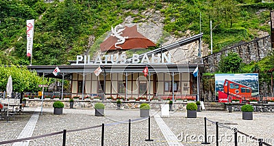 Pilatus train - the worlds steepest cogwheel railway- ALPNAC HSTAD, SWITZERLAND - JULY 15, 2020 Editorial Stock Photo