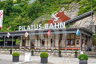 Pilatus train - the worlds steepest cogwheel railway- ALPNAC HSTAD, SWITZERLAND - JULY 15, 2020 Editorial Stock Photo