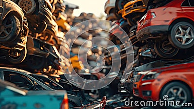 a pile of abandoned car in junkyard area Stock Photo