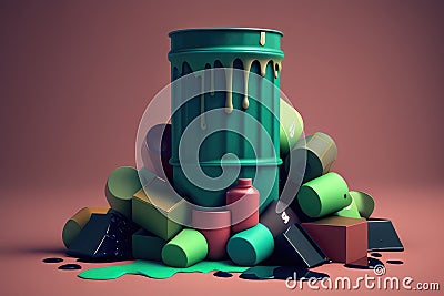 pile of abandoned plastic containers overflowing with toxic sludge AI generation Stock Photo