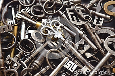 A Pile of Antique Keys Stock Photo