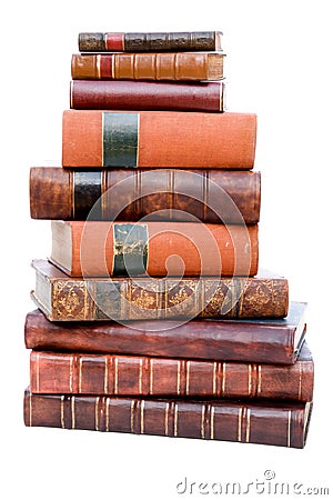 Pile of antique leather books Stock Photo