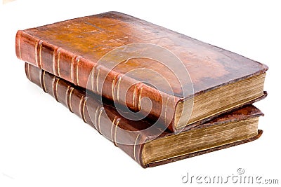 Pile of antique leather books Stock Photo