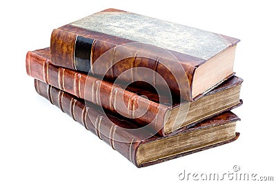 Pile of antique leather books Stock Photo