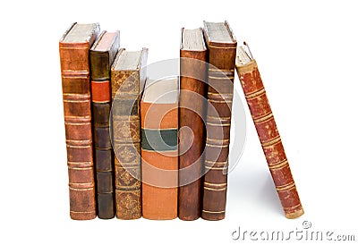 Pile of antique leather books Stock Photo